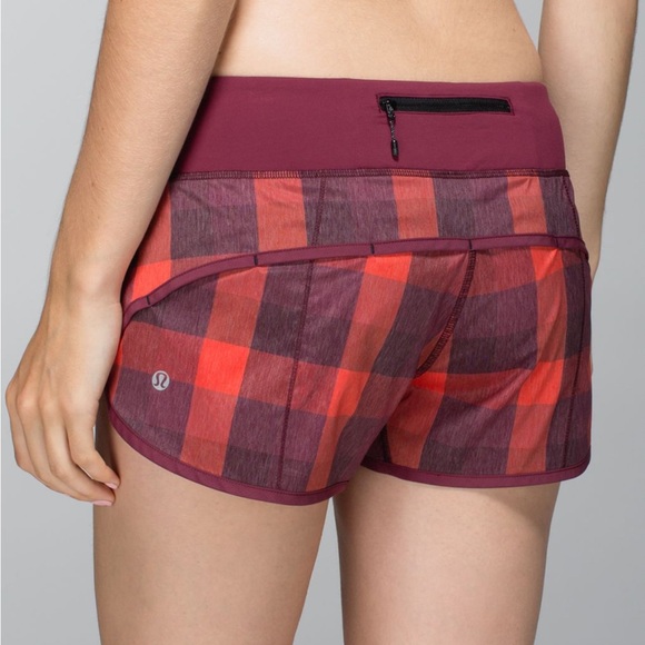 Lululemon Speed Short 2-Way Stretch Yama Check Tomato Red Plaid 6 - Picture 1 of 9